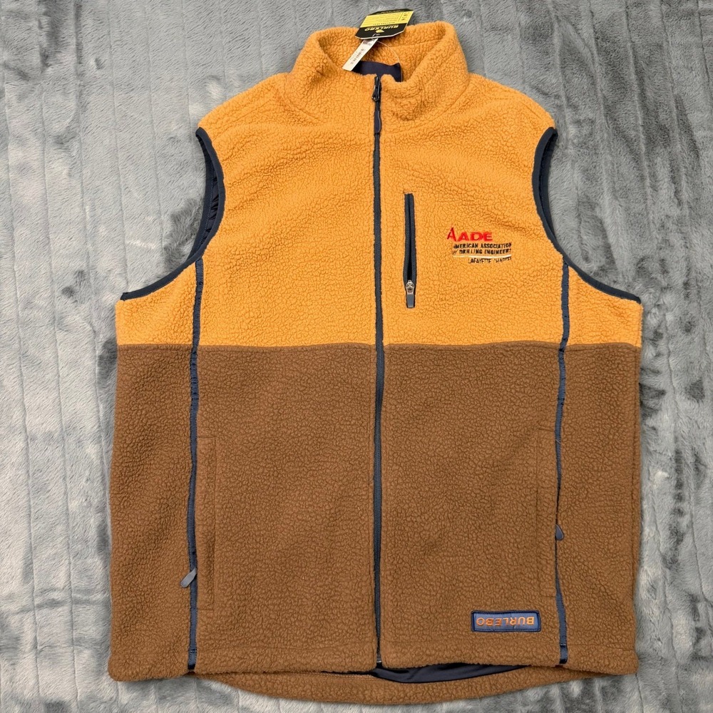Burlebo Montana Vest Mens Large Brown Tan Sherpa Fleece Full Zip AADE HSI Logo